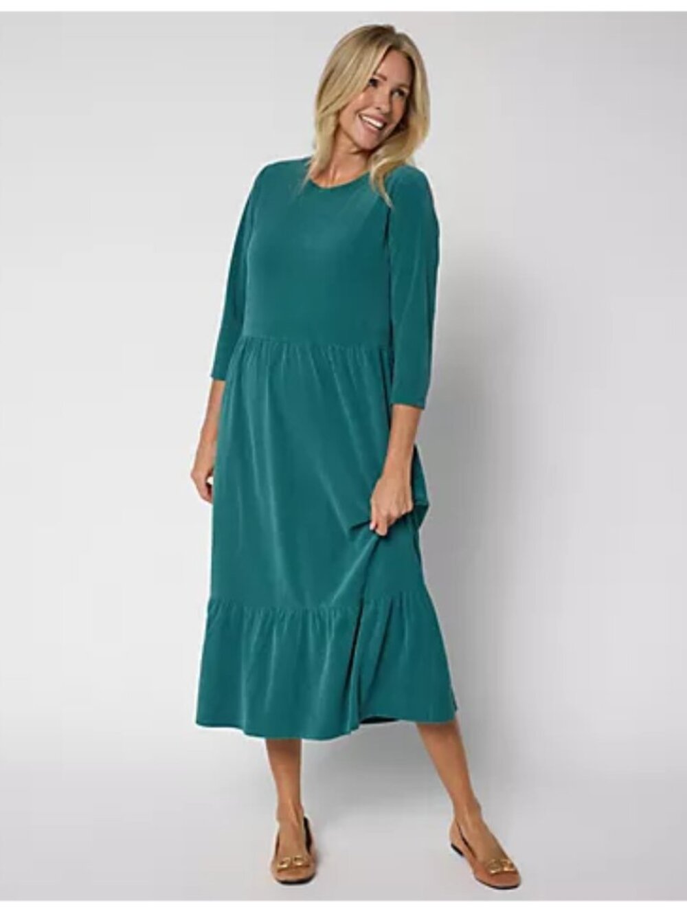 Denim & Co. Heritage Velour Knit Midi Dress - Size: Large Petite - NIP